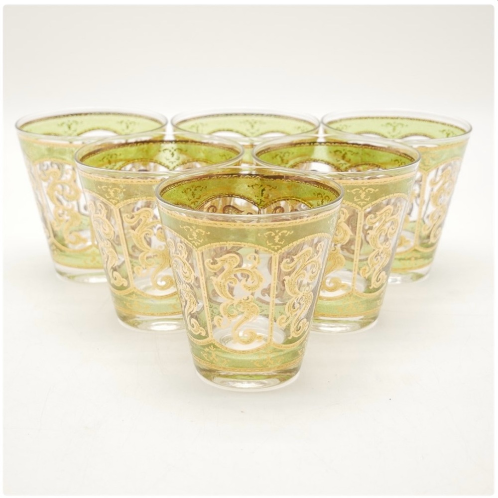 Art Deco Georges Briard Green & Gold Drinking Glasses (Set of 6)